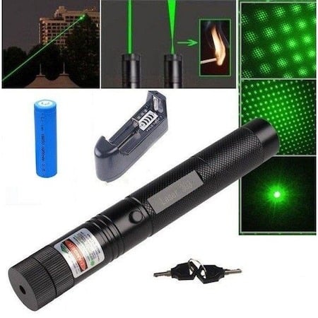 Aparat laser pointer verde cu capete interschimbabile, baterie si acumulator - Negru [3]