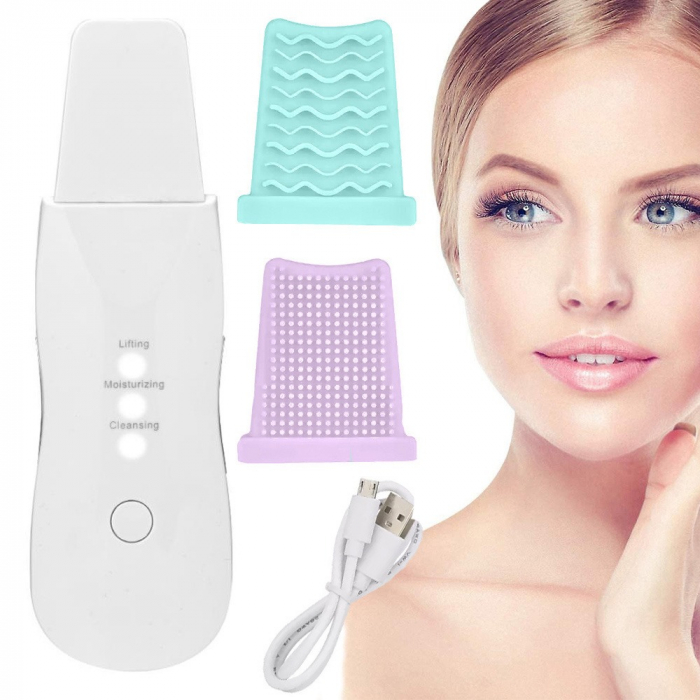 Aparat ingrijire faciala, lifting, curatare piele, cu 2 capete de silicon incluse - Alb [2]