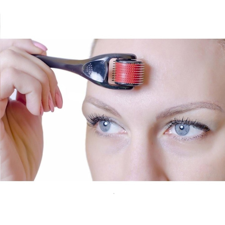 Aparat masaj facial dermaroller, 540 ace titan 0.50 mm, pentru regenerare piele, anti-imbatranire, antirid, pori, cicatrici, cu cutie depozitare, negru [3]