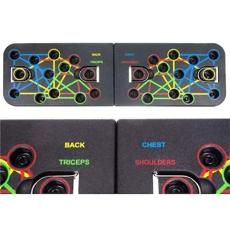 Aparat multifunctional pentru flotari cu 2 corzi de rezistenta, placa pliabila pentru antrenament complet, manere ergonomice, sistem codificat pe culori [3]
