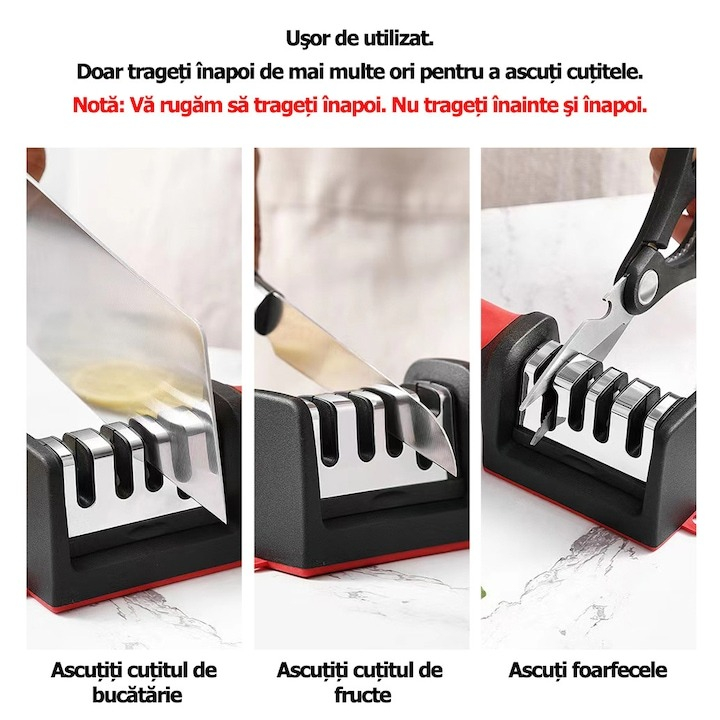 Aparat profesional universal pentru ascutit cutite, foarfeci, cu maner anti alunecare si 4 niveluri [3]