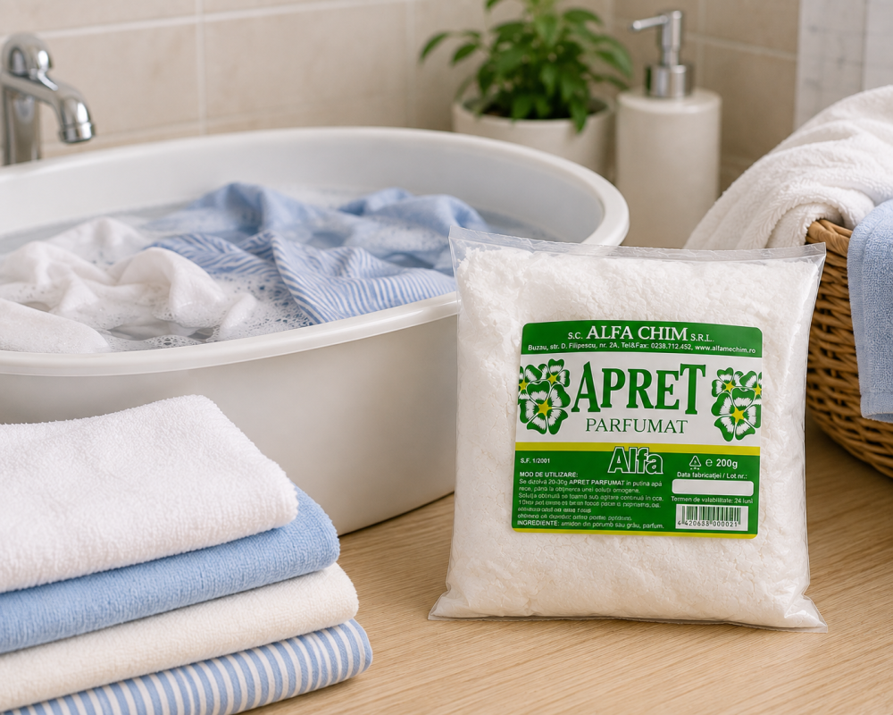 Apret parfumat pentru rufe 200 g, pentru apretarea hainelor si textilelor, faciliteaza calcarea, reda fermitate si prospetime [3]