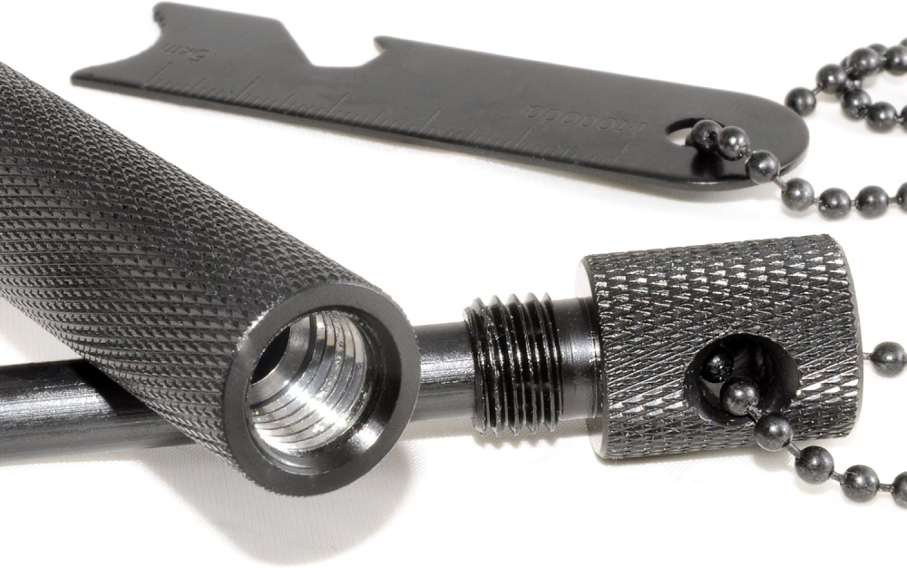 Aprinzator foc cu magneziu si tija feroceriu, kit supravietuire cu protectie si rigla integrata, rezistent, negru [5]