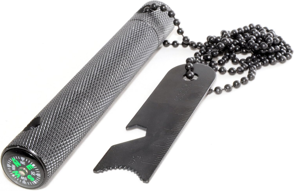 Aprinzator foc cu magneziu si tija feroceriu, kit supravietuire cu protectie si rigla integrata, rezistent, negru [4]
