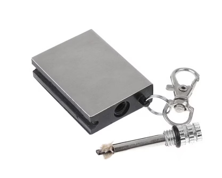 Aprinzator foc metalic tip breloc reutilizabil 5x3 cm compact pentru camping si supravietuire argintiu [4]