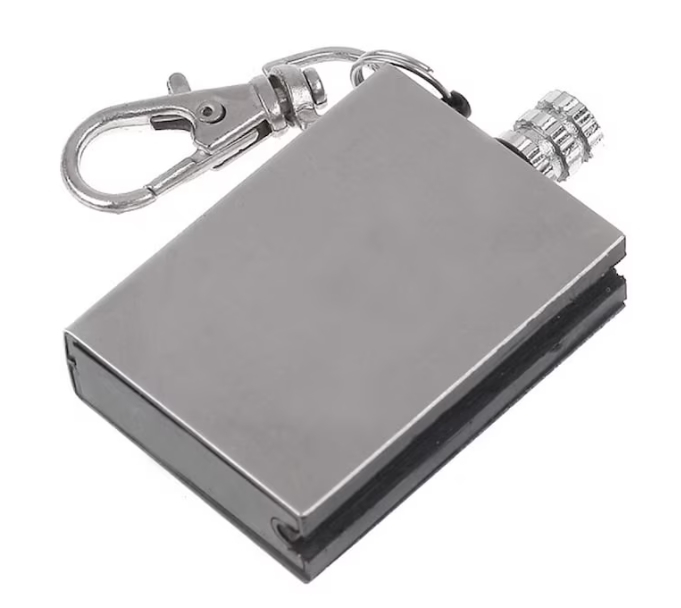 Aprinzator foc metalic tip breloc reutilizabil 5x3 cm compact pentru camping si supravietuire argintiu [5]