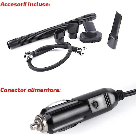 Aspirator auto 3in1, 12-24V, cu compresor si lanterna LED, lungime cablu 3,5 m - Negru [2]