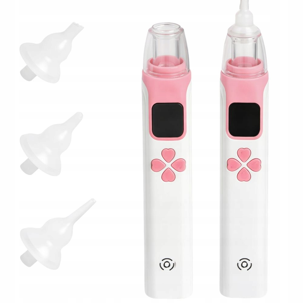 Aspirator nazal electric pentru copii, alb cu roz 18,5 x 4 cm, ecran digital, aspiratie reglabila, 4 capete, functie muzicala, reincarcabil USB [10]
