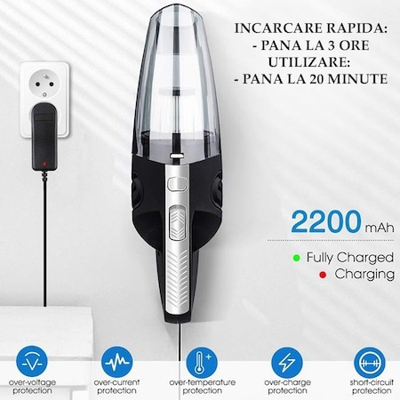 Aspirator auto 120W, incarcare USB, accesorii incluse - Negru [3]