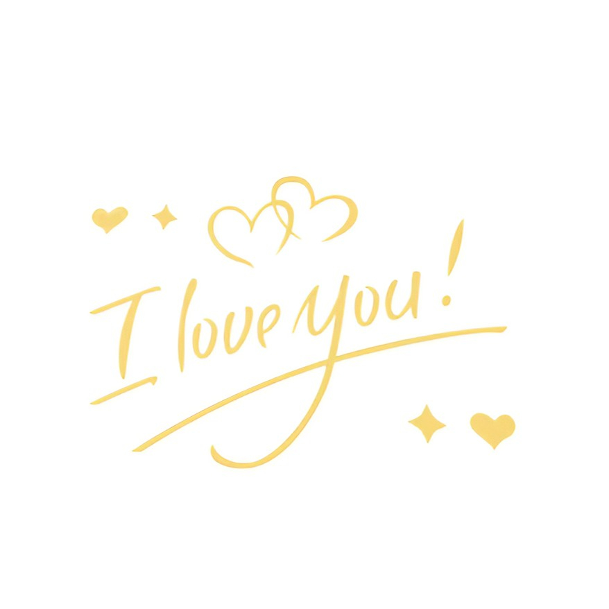 Autocolant decorativ I Love You cu inimioare, auriu, 21 x 29 cm, sticker autoadeziv din vinil pentru perete, geam, oglinda si mobilier [3]
