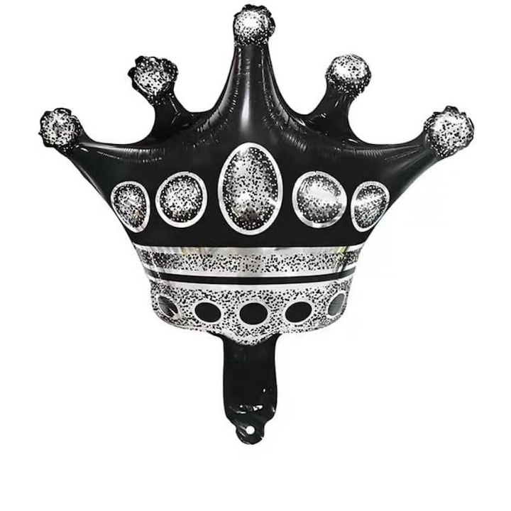 Balon folie cifra 5 cu coroana Happy Birthday 100 cm, negru, umflare aer sau heliu, aniversare decor petrecere [5]