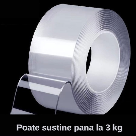 Banda dublu adeziva pentru uz casnic, rezistenta pana la 3 kg, elasticitate mare, lungime 3m [3]