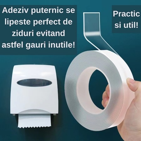 Banda dublu adeziva pentru uz casnic, rezistenta pana la 3 kg, elasticitate mare, lungime 3m [5]