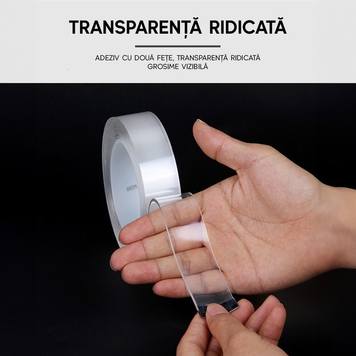 Banda dublu adeziva pentru uz casnic, reutilizabila, lungime 5 m, latime 2 cm, transparenta [4]