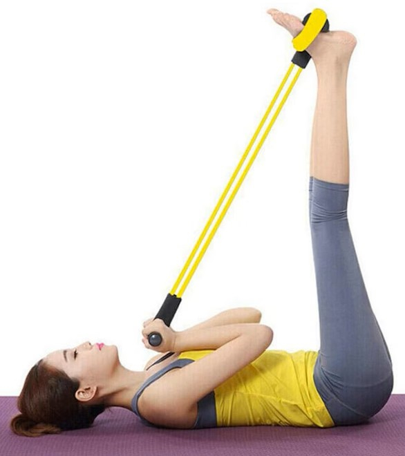 Banda elastica fitness cu pedale, galben-negru, 43.1 cm, extensor multifunctional cu manere din spuma pentru exercitii acasa, tonifiere si recuperare [5]