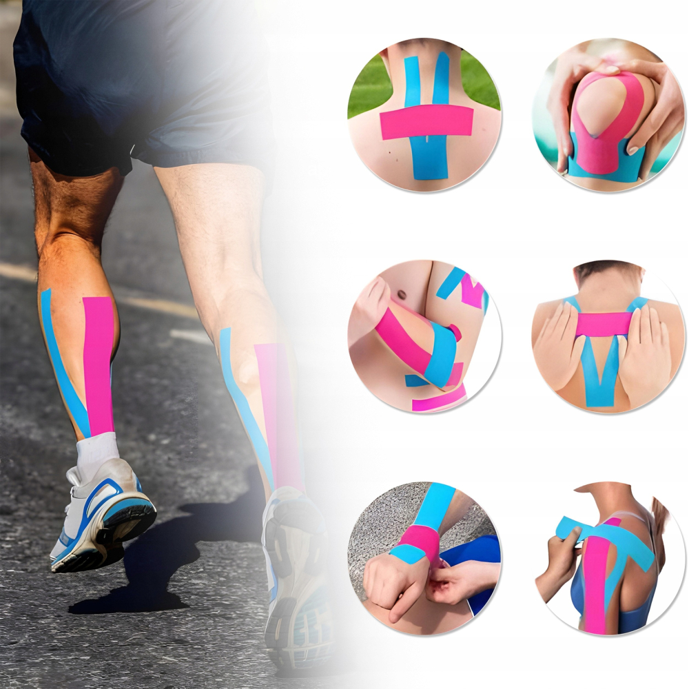 Banda kinesiologica albastra 5 cm x 5 m, impermeabila, elastica, din bumbac si elastan, suport pentru articulatii si musculatura, sport si recuperare [7]