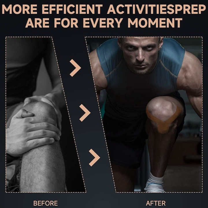 Banda kinesiologica bej 5 cm x 5 m, impermeabila, elastica, bumbac si elastan, suport muscular si articular pentru sport si recuperare [3]