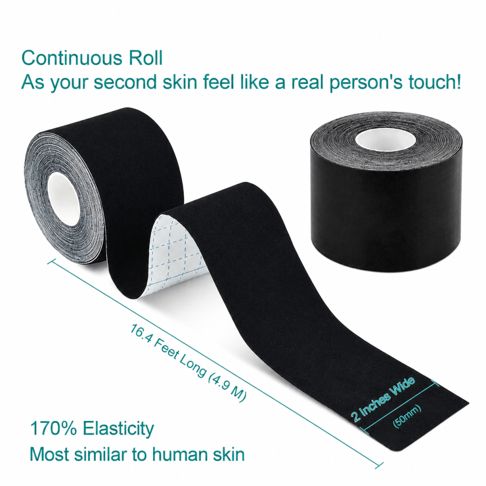 Banda kinesiologica neagra 5 cm x 4.9 m, impermeabila si elastica, suport muscular si articular pentru sport, fitness si recuperare [2]