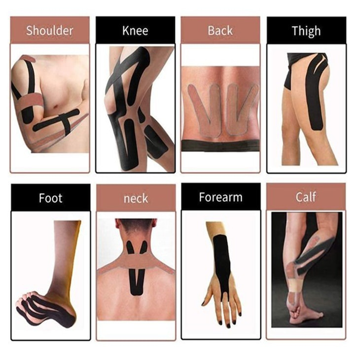 Banda kinesiologica neagra 5 cm x 4.9 m, impermeabila si elastica, suport muscular si articular pentru sport, fitness si recuperare [7]