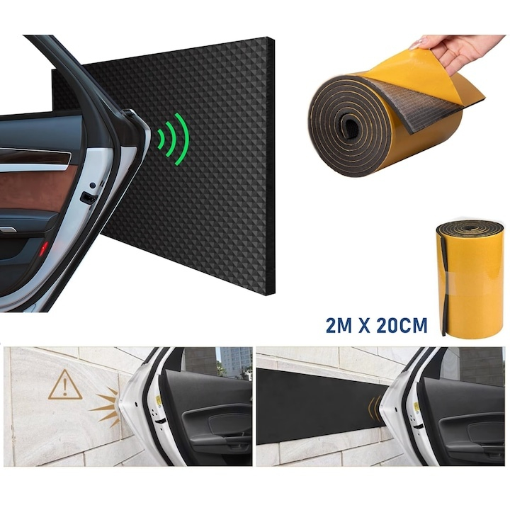Banda protectoare pentru garaj si portiere, spuma EVA autoadeziva, amortizare impact, 200 x 20 x 0.4 cm, negru [2]