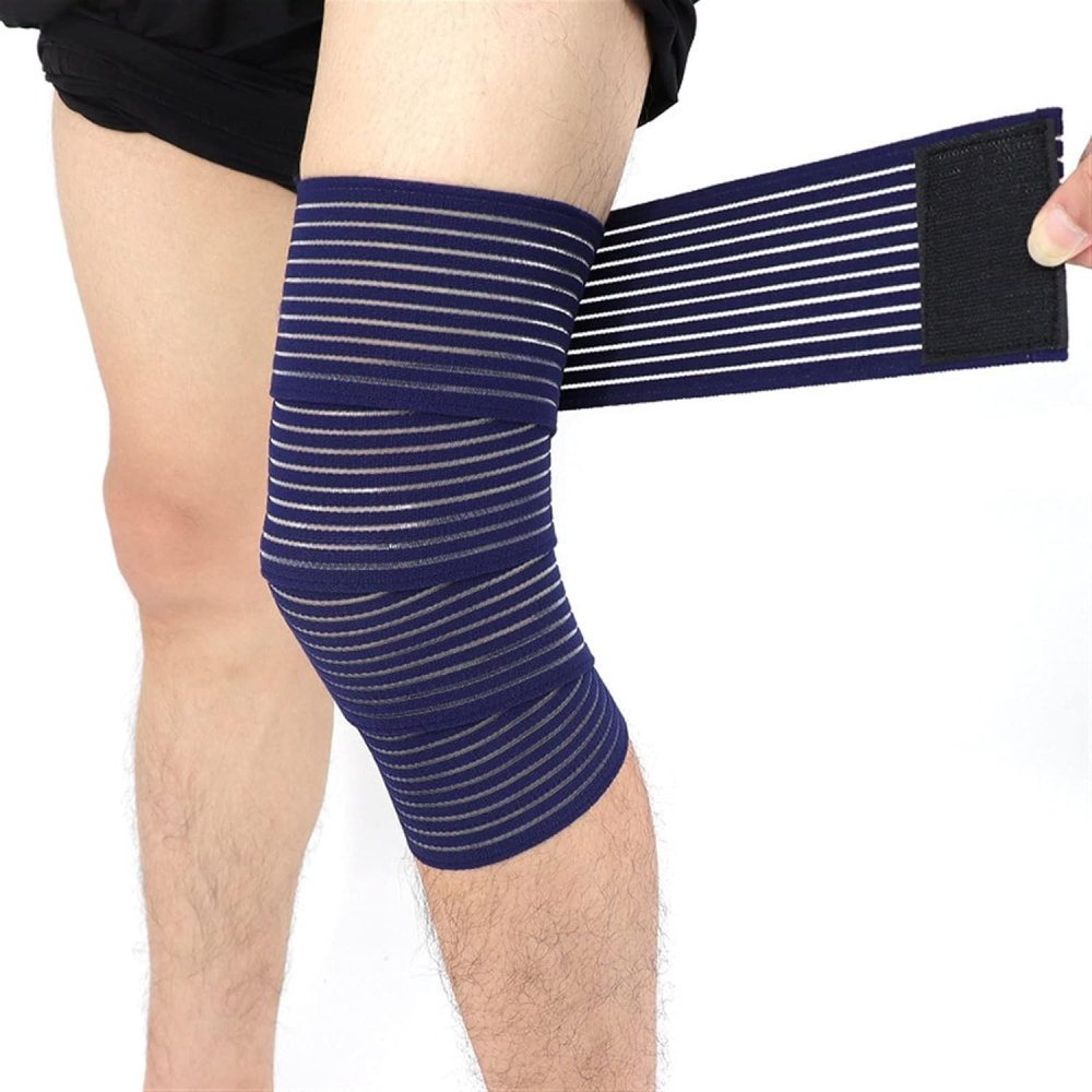 Bandaj elastic compresiv universal cu prindere Velcro, 180 x 7.5 cm, pentru genunchi, cot, glezna, incheietura si coapsa, nailon, albastru [4]