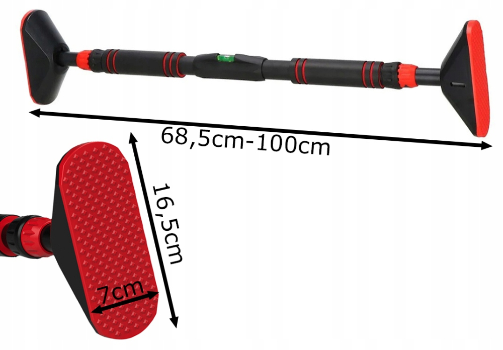 Bara tractiuni, negru cu rosu 68.5-100 cm, telescopica reglabila pentru usa, cu nivela integrata, manere buretate si suprafete antiderapante pentru antrenament [5]