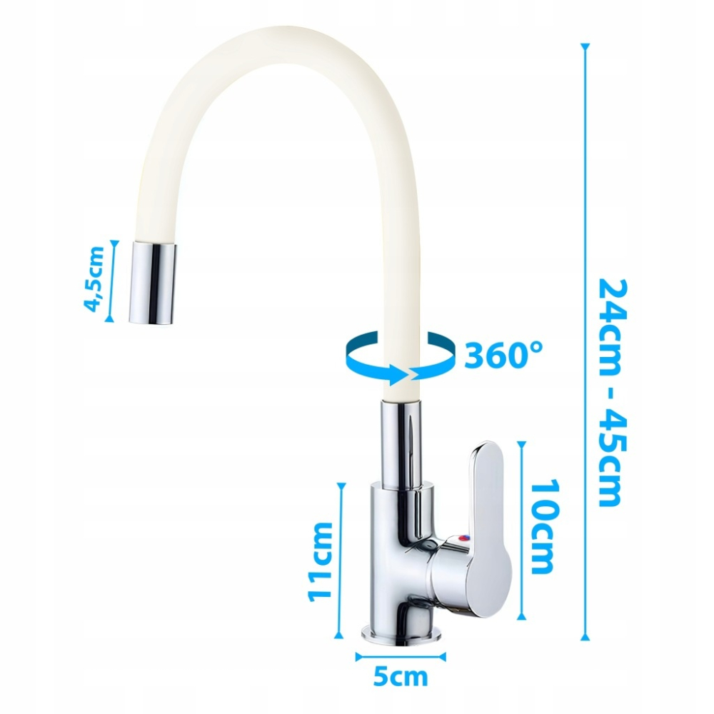 Baterie flexibila pentru chiuveta de bucatarie, pipa mobila 360°, finisaj bej mat, monocomanda, aerator economic, montare verticala [7]