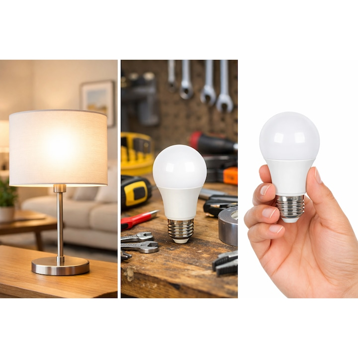 Bec LED E27 7W lumina rece 6500K, iluminare eficienta pentru interior, consum redus energie, echivalent bec clasic 60W [7]