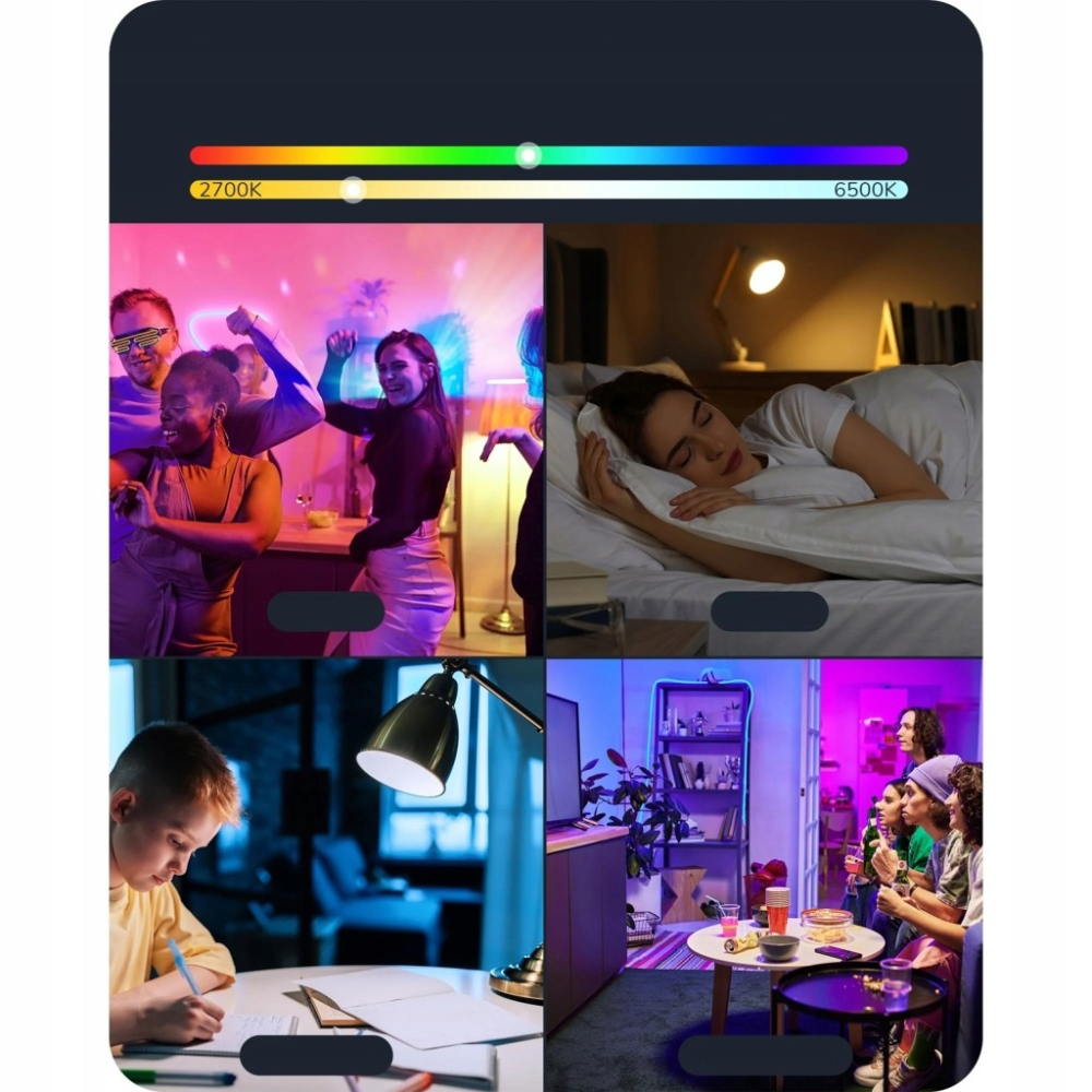 Bec LED inteligent RGB E27 A60, WiFi, 9W, 806 lm, lumina reglabila 2700-6500K, control prin aplicatie si comanda vocala [12]
