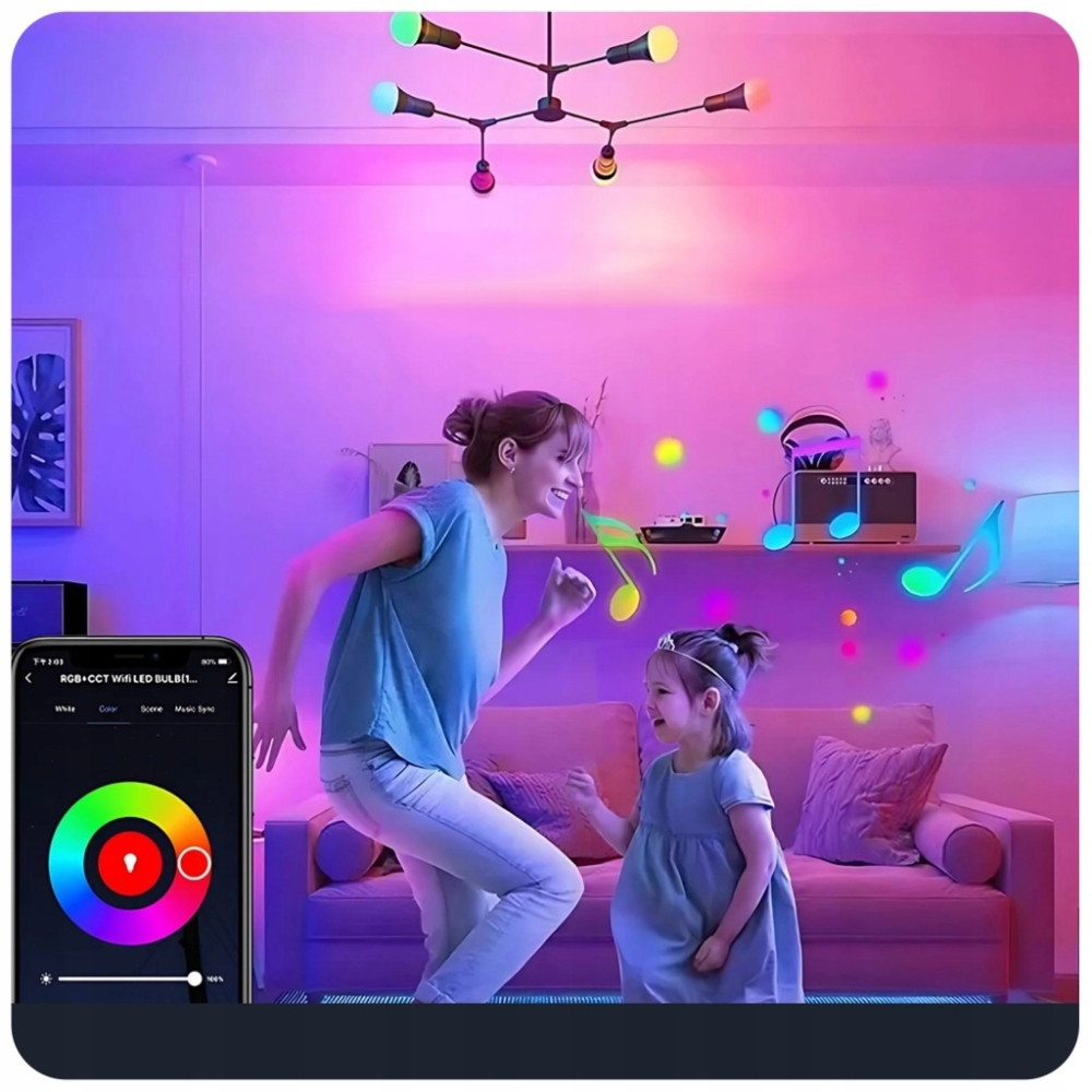 Bec LED inteligent RGB E27 A60, WiFi, 9W, 806 lm, lumina reglabila 2700-6500K, control prin aplicatie si comanda vocala [5]