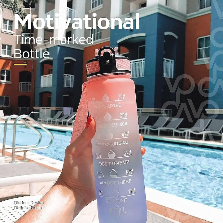 Bidon de apa 1L pentru fitness, sport, cu mesaje motivationale, BPA-Free, Non-Toxic, din Tritan - roz, albastru [4]