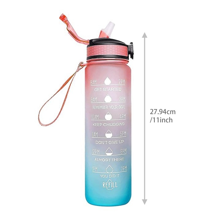 Bidon de apa 1L pentru fitness, sport, cu mesaje motivationale, BPA-Free, Non-Toxic, din Tritan - roz, albastru [3]