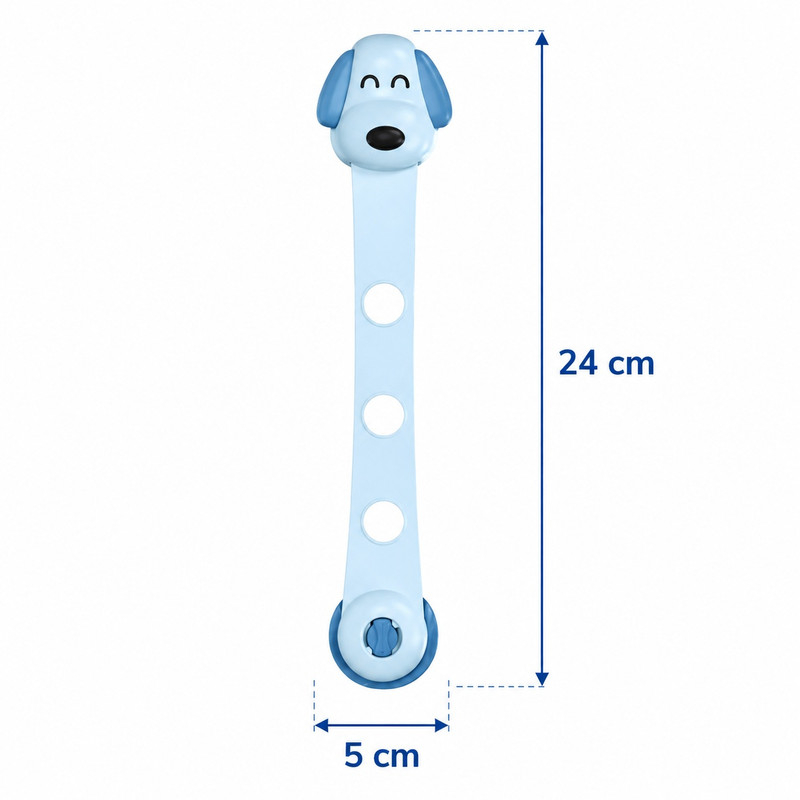 Blocator siguranta copii, albastru 24 x 5 cm, inchidere reglabila flexibila cu model catel, protectie pentru dulapuri, sertare si mobilier [3]
