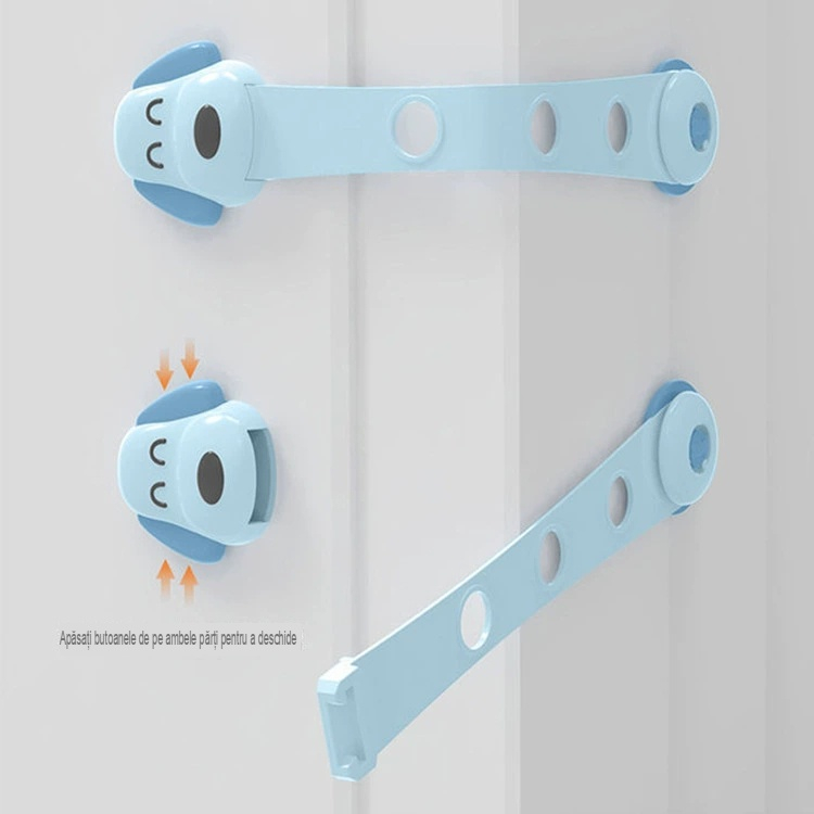 Blocator siguranta copii, albastru 24 x 5 cm, inchidere reglabila flexibila cu model catel, protectie pentru dulapuri, sertare si mobilier [4]