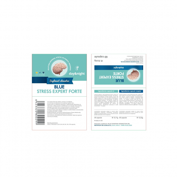 Blue Stress Expert, impotriva stresului, supliment natural, cantitate 60 capsule [2]