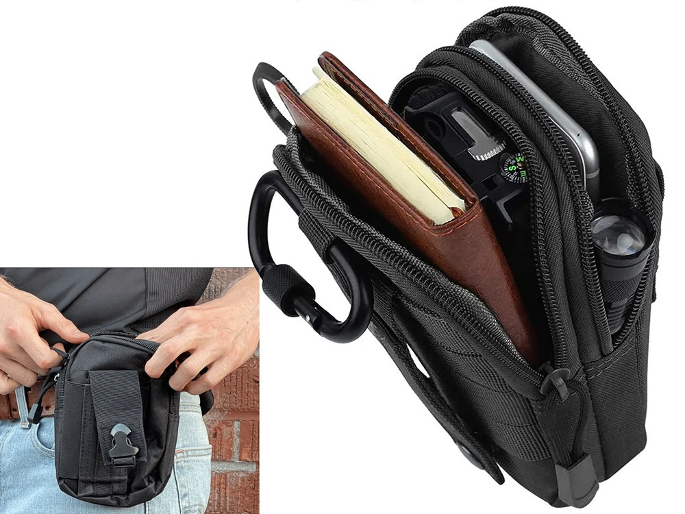 Borseta tactica militara MOLLE pentru centura, impermeabila, compartimentata, organizator EDC, outdoor camping, drumetii, ciclism, neagra [4]