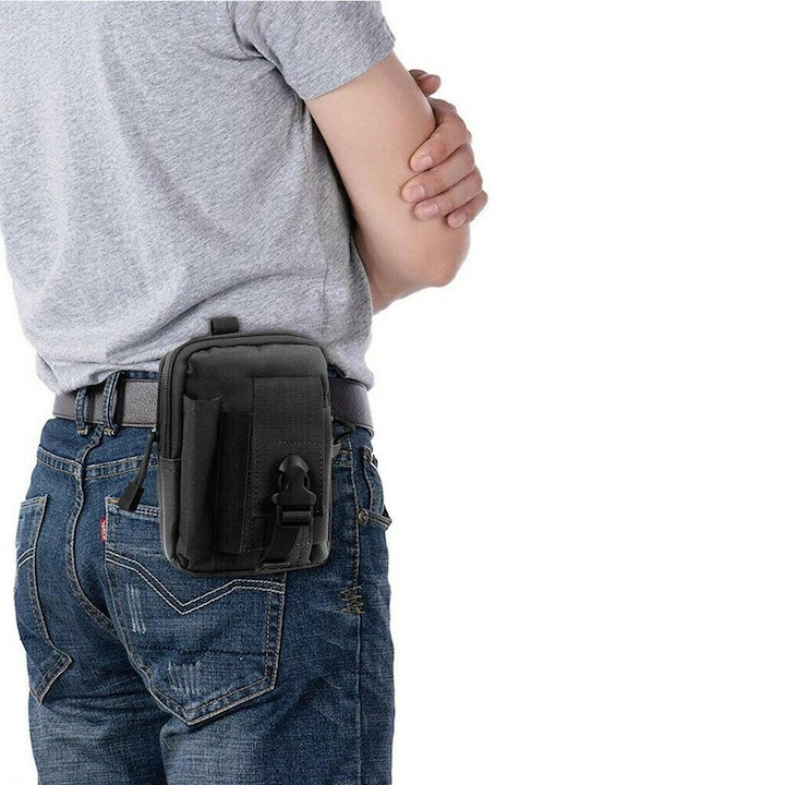 Borseta tactica, militara multifunctionala pentru camping, drumetii, pescuit, 18x13x6 cm - Negru [6]