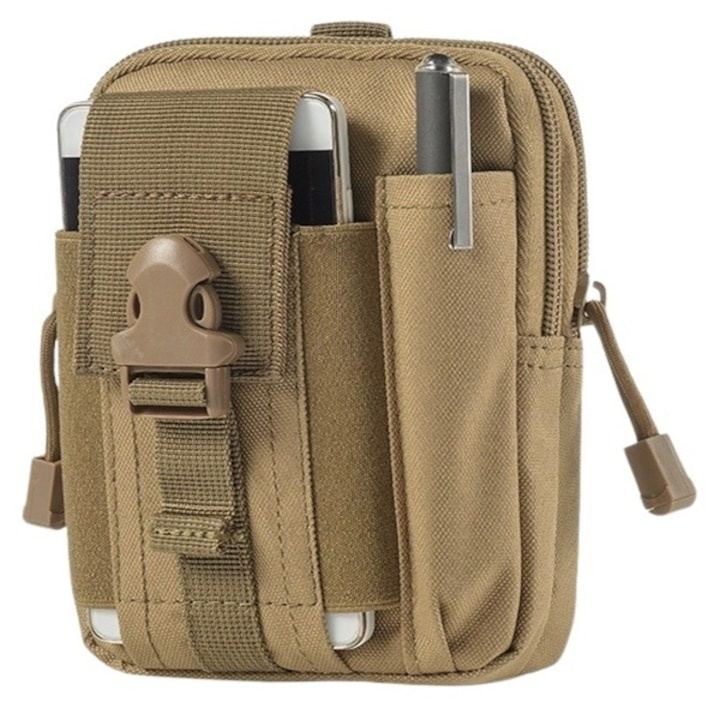 Borseta tactica pentru talie multifunctionala 1L, organizator EDC, poliester rezistent, impermeabil, bej 18 cm [5]