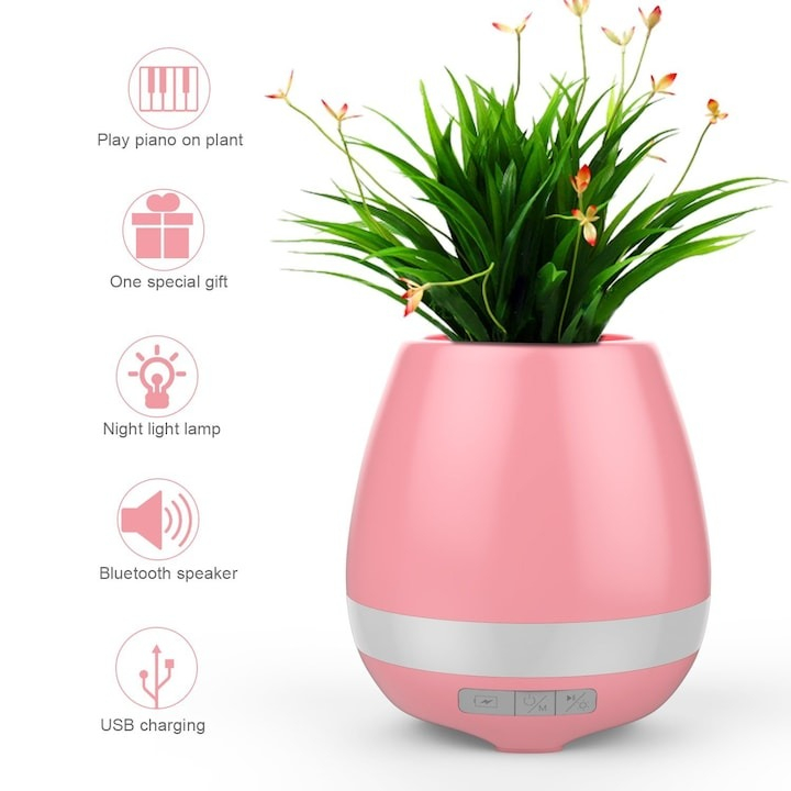 Boxa bluetooth, ghiveci muzical cu lumina de veghe, 5W - Alb [2]