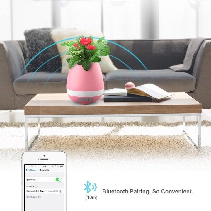 Boxa bluetooth, ghiveci muzical cu lumina de veghe, 5W - Alb [8]
