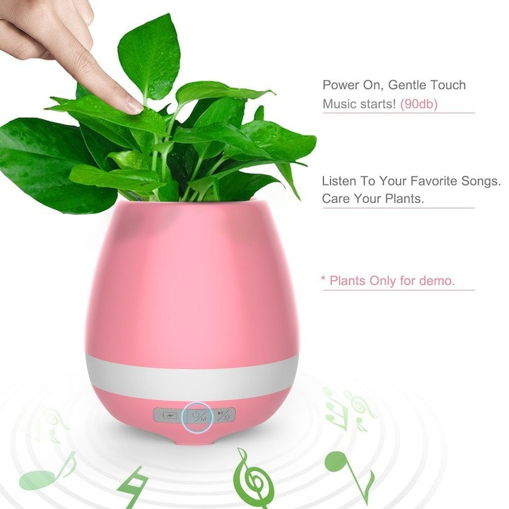Boxa bluetooth, ghiveci muzical cu lumina de veghe, 5W - Alb [7]