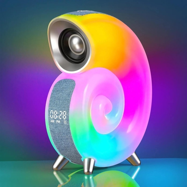 Boxa portabila, bluetooth, cu ceas si lumini RGB, designe melc - Multicolor [3]