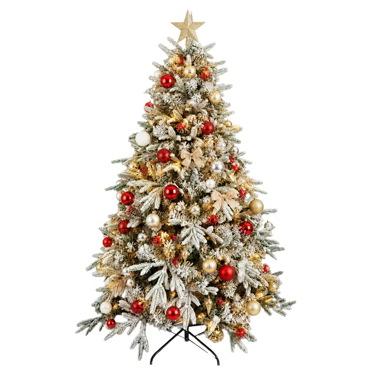 Brad de Craciun artificial alb 220 cm, diametru 135 cm, molid flocat cu efect de zapada, 946 varfuri [10]
