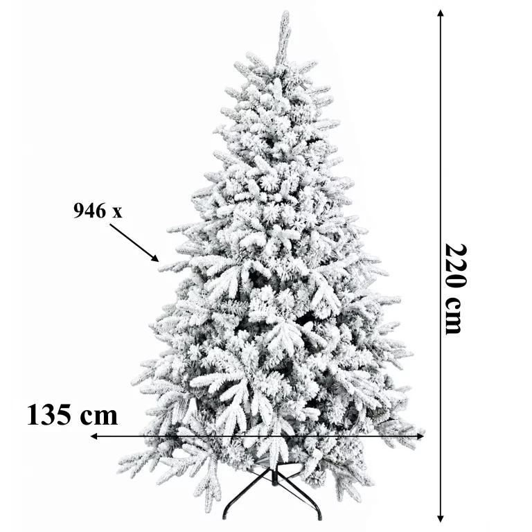 Brad de Craciun artificial alb 220 cm, diametru 135 cm, molid flocat cu efect de zapada, 946 varfuri [7]