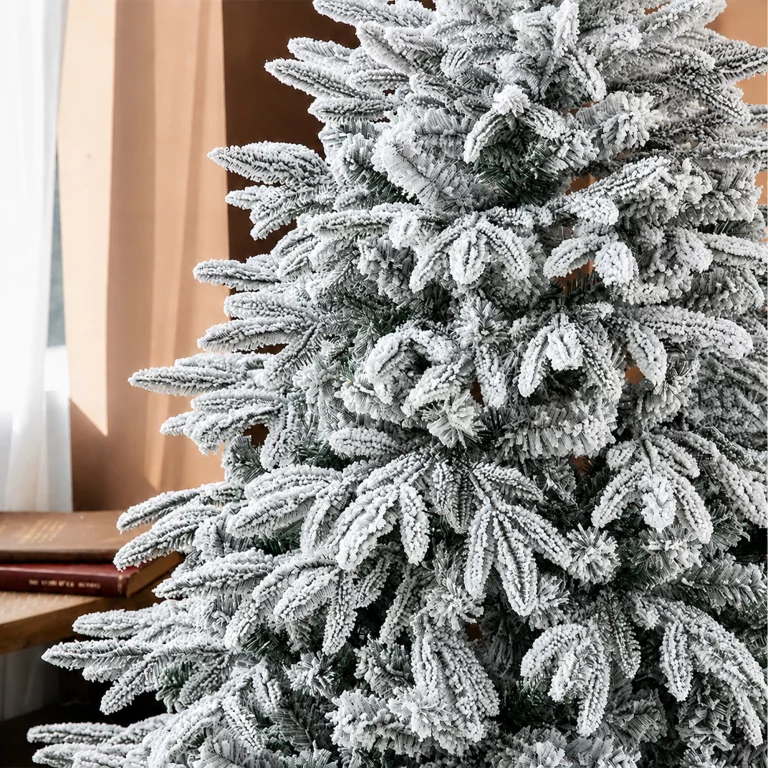 Brad de Craciun artificial alb 220 cm, diametru 135 cm, molid flocat cu efect de zapada, 946 varfuri [9]