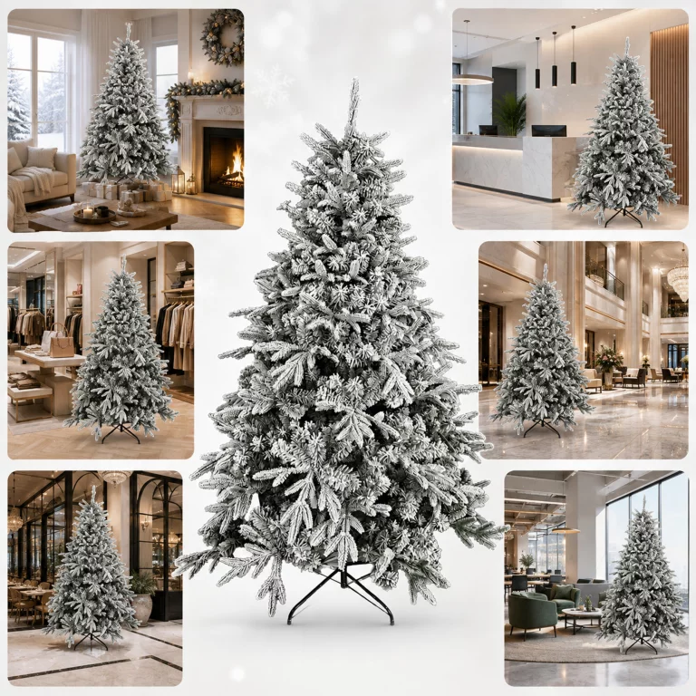 Brad de Craciun artificial alb 220 cm, diametru 135 cm, molid flocat cu efect de zapada, 946 varfuri [6]