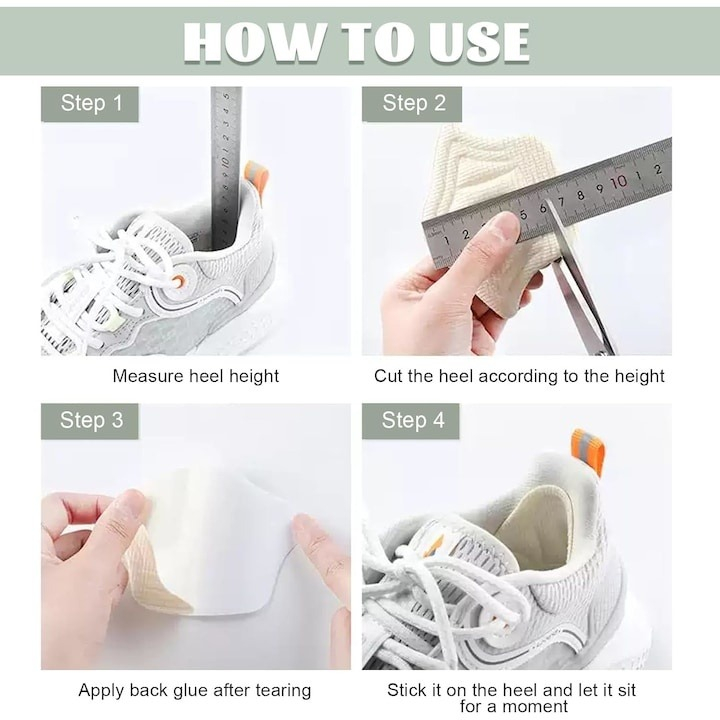 Branturi pentru calcai cu pernite din spuma 4D, 2 piese, amortizare superioara, autoadezive, marime universala, ideale pentru reducerea frecarii si cresterea confortului in incaltamintea de zi cu zi,  [7]