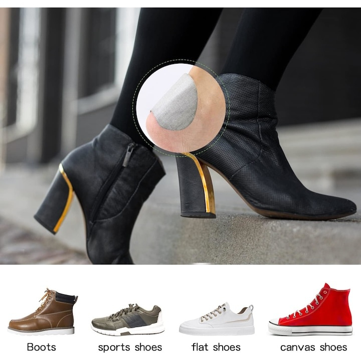 Branturi pentru calcai cu pernite din spuma cu memorie, 2 piese, confort sporit si amortizare, autoadezive, design universal pentru reducerea frecarii si stabilizarea piciorului, culoare gri [5]