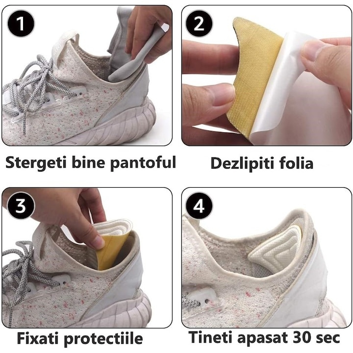 Branturi pentru calcai cu pernite din spuma cu memorie, 2 piese, confort sporit si amortizare, autoadezive, design universal pentru reducerea frecarii si stabilizarea piciorului, culoare negru [4]