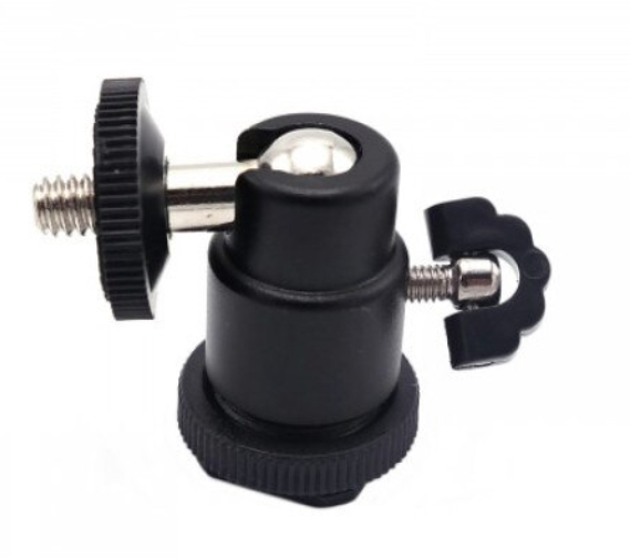 Brat cotit metalic cu cap de bila 360° rotativ, montura 1/4 inch si patina hot shoe, adaptor aluminiu pentru suport telefon, camere foto si accesorii vlogging [4]